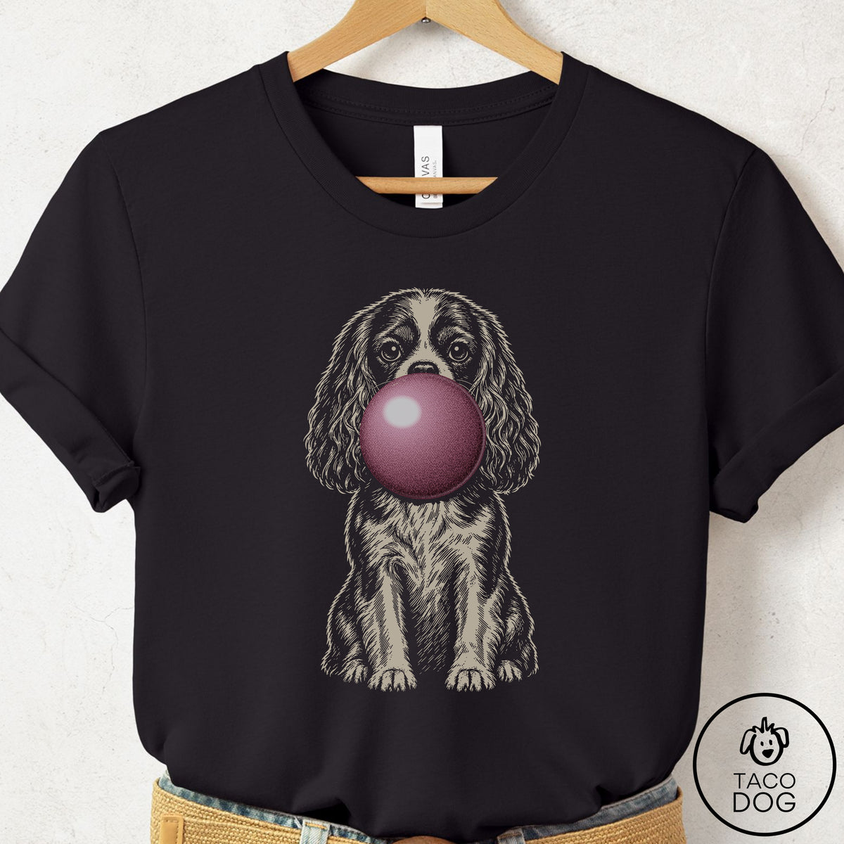Cavalier King Charles Spaniel Gum Bubblegum T-Shirt Black Taco-Dog