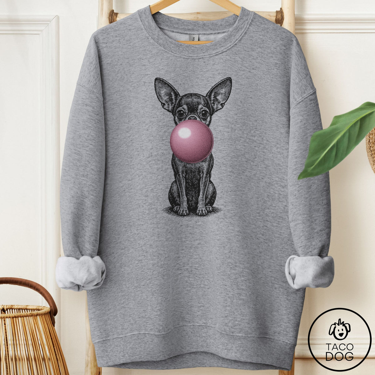 Chihuahua Gum Bubblegum Sweatshirt Graphite Heather Taco-Dog