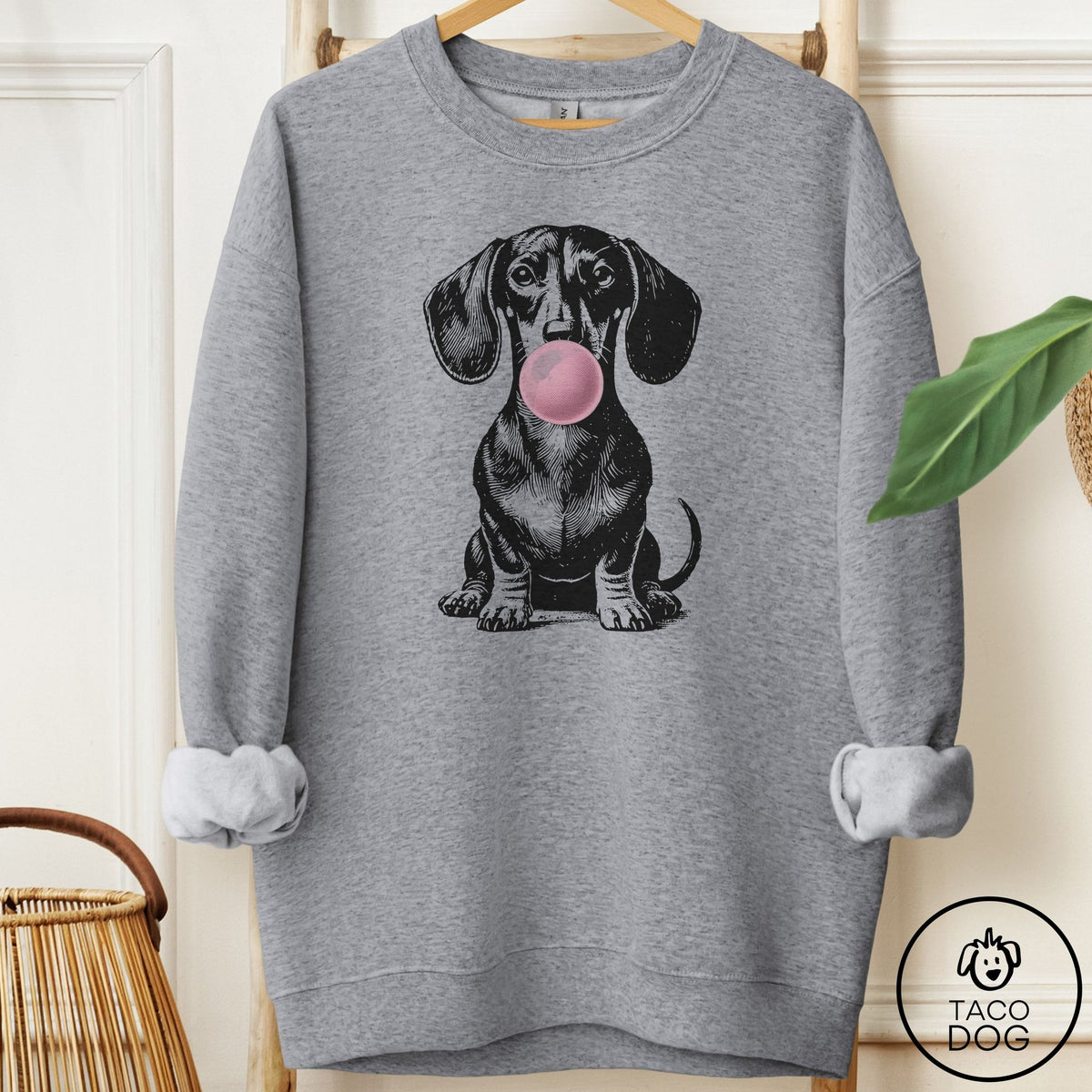 Dachshund Gum Sweatshirt Graphite Heather Taco-Dog
