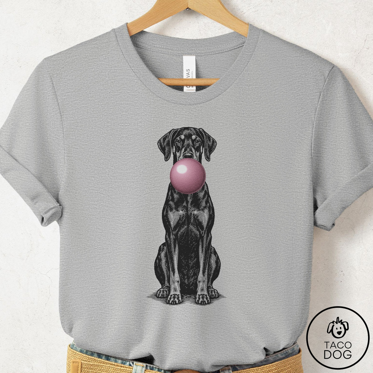 Doberman Gum Bubblegum T-Shirt Athletic Heather Taco-Dog