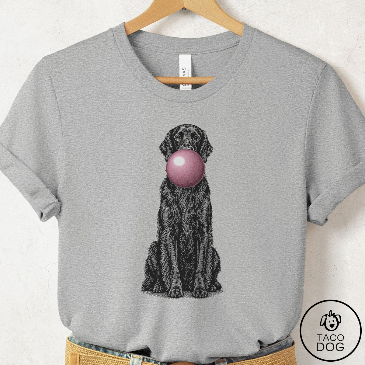 Flat-Coated Retriever Gum Bubblegum T-Shirt Athletic Heather Taco-Dog