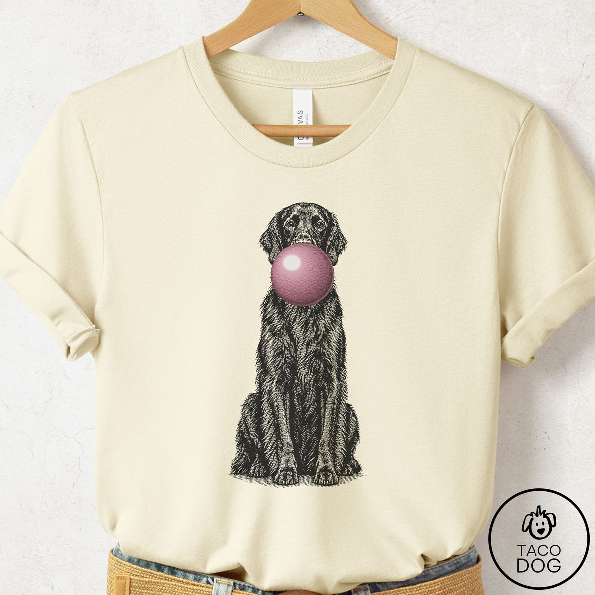 Flat-Coated Retriever Gum Bubblegum T-Shirt Natural Taco-Dog