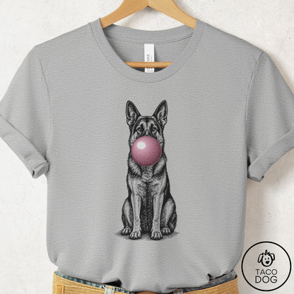 German Shepherd Gum Bubblegum T-Shirt Athletic Heather Taco-Dog