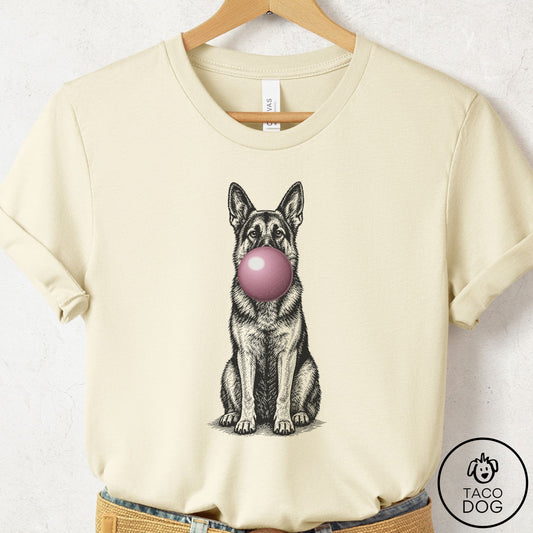 German Shepherd Gum Bubblegum T-Shirt Natural Taco-Dog