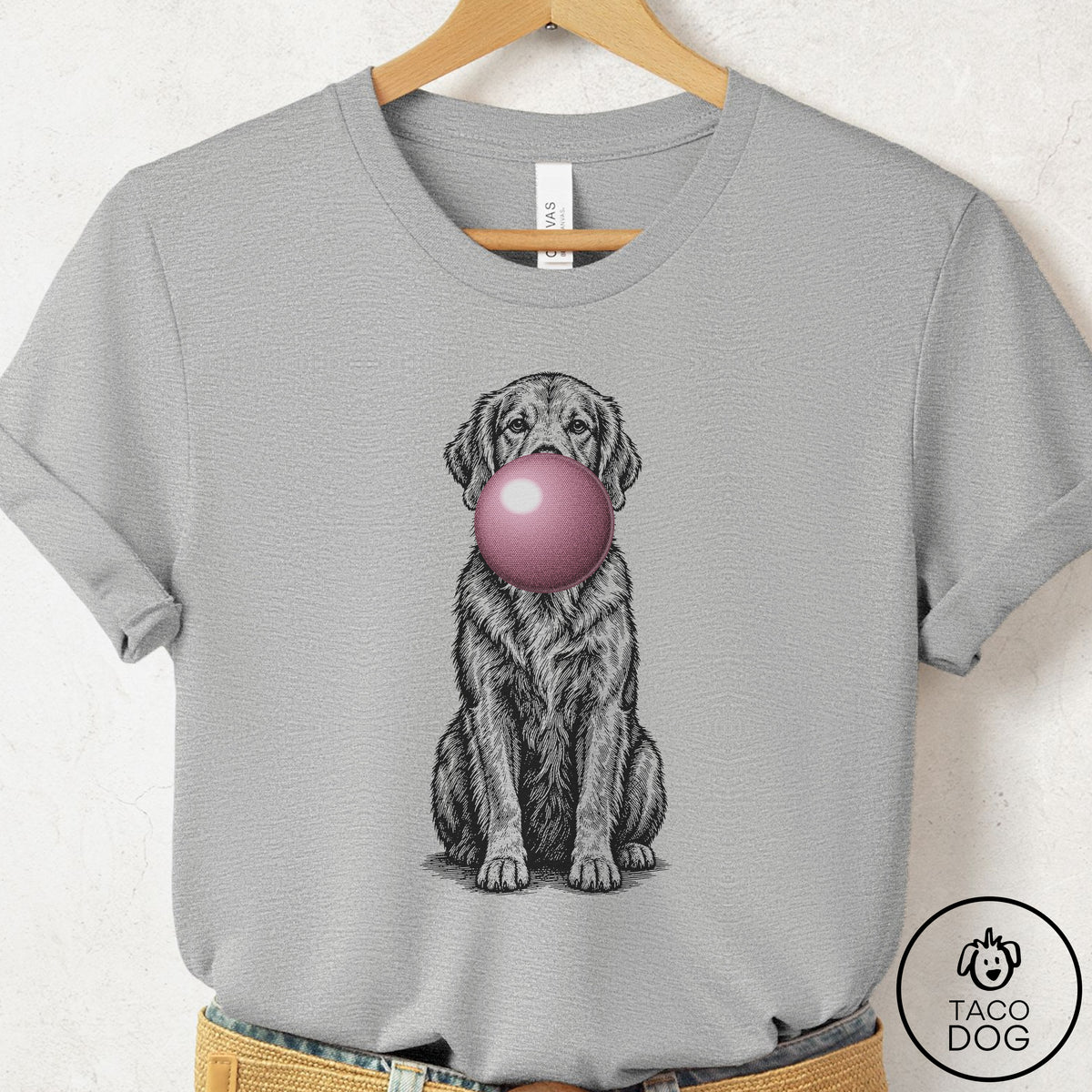 Golden Retriever Gum Bubblegum T-Shirt Athletic Heather Taco-Dog