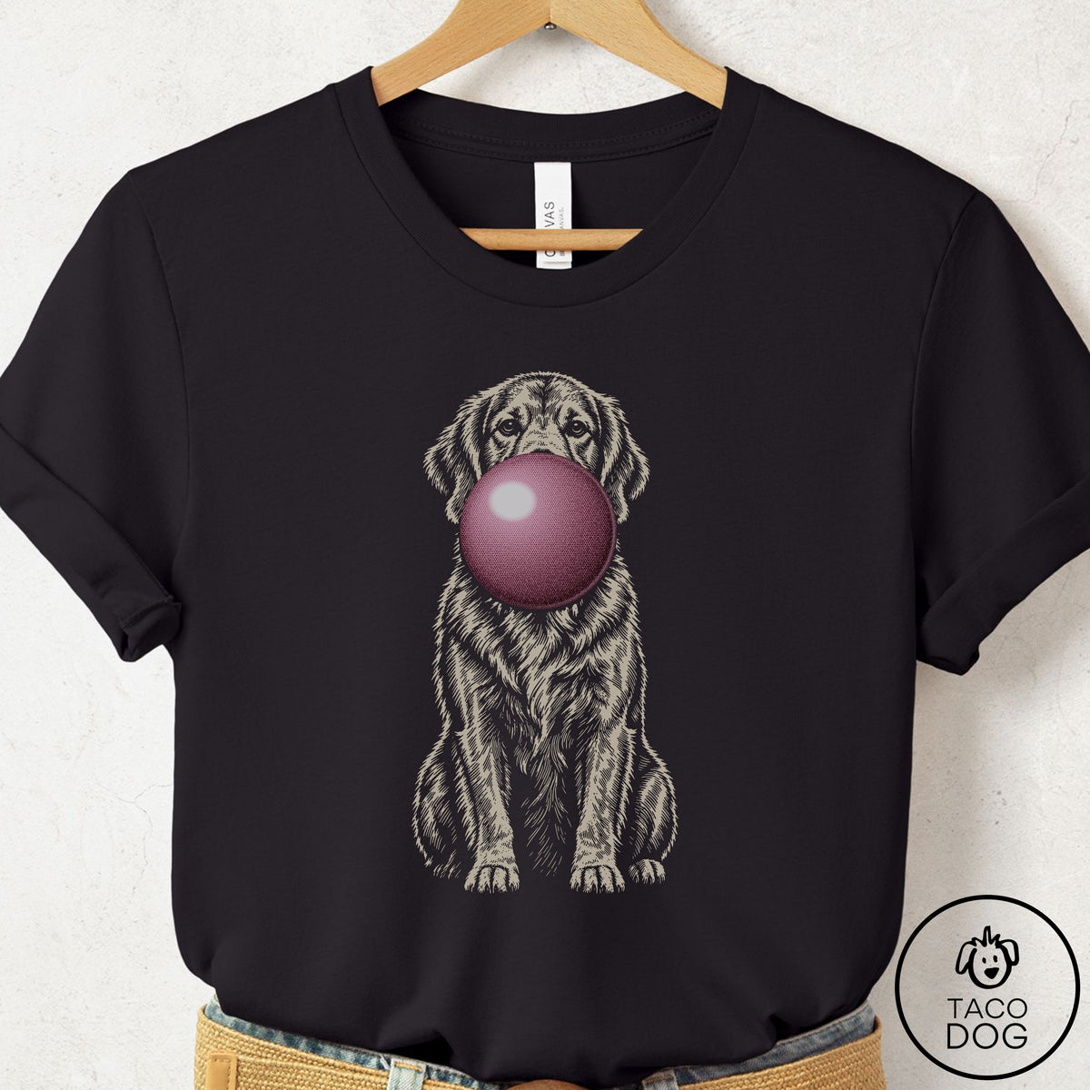 Golden Retriever Gum Bubblegum T-Shirt Black Taco-Dog