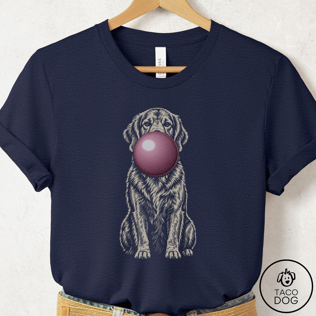 Golden Retriever Gum Bubblegum T-Shirt Heather Midnight Navy Taco-Dog