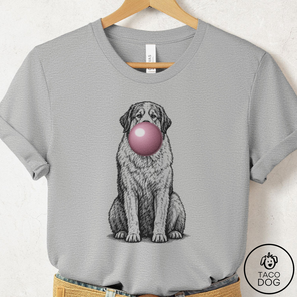 Great Pyrenees Gum Bubblegum T-Shirt Athletic Heather Taco-Dog