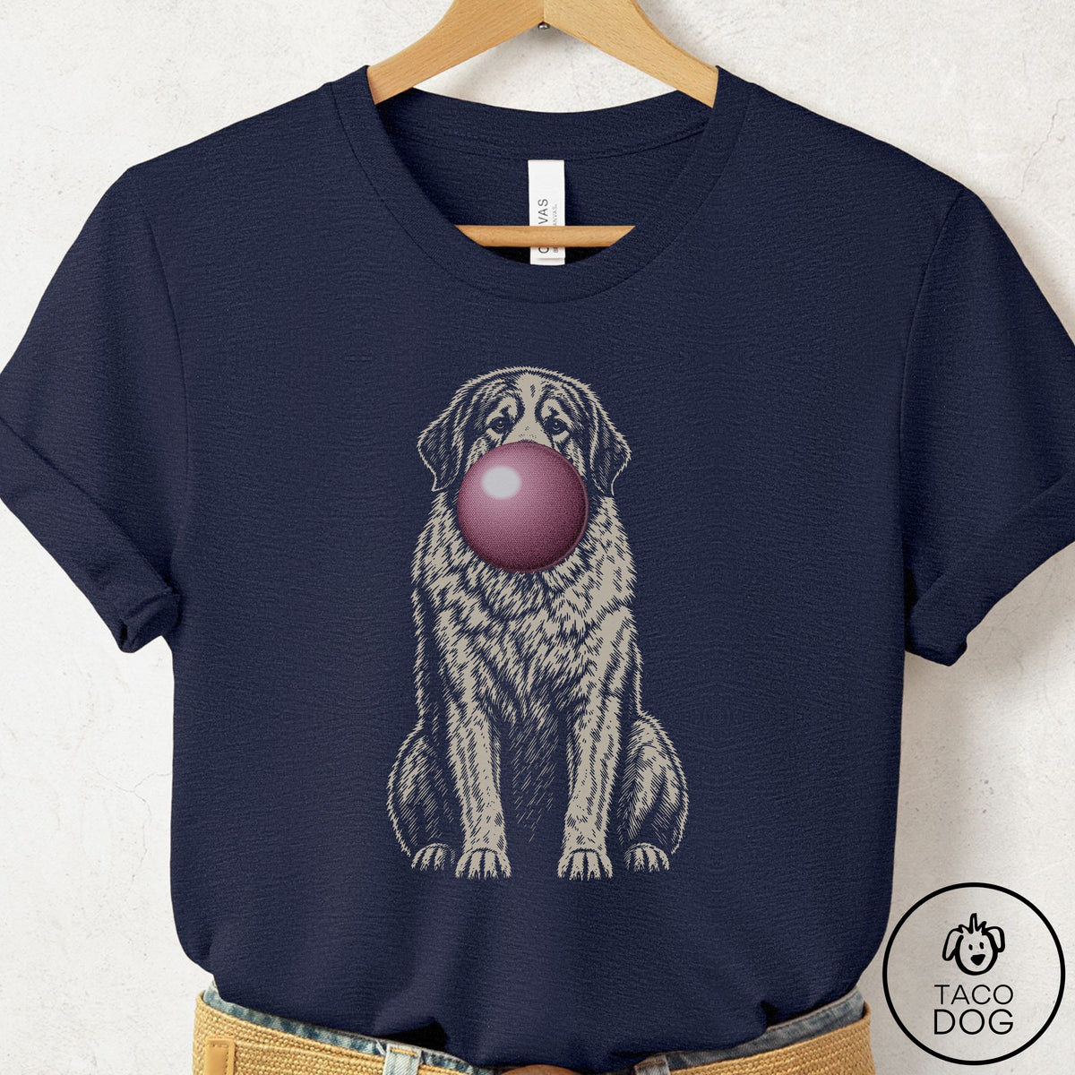 Great Pyrenees Gum Bubblegum T-Shirt Heather Midnight Navy Taco-Dog