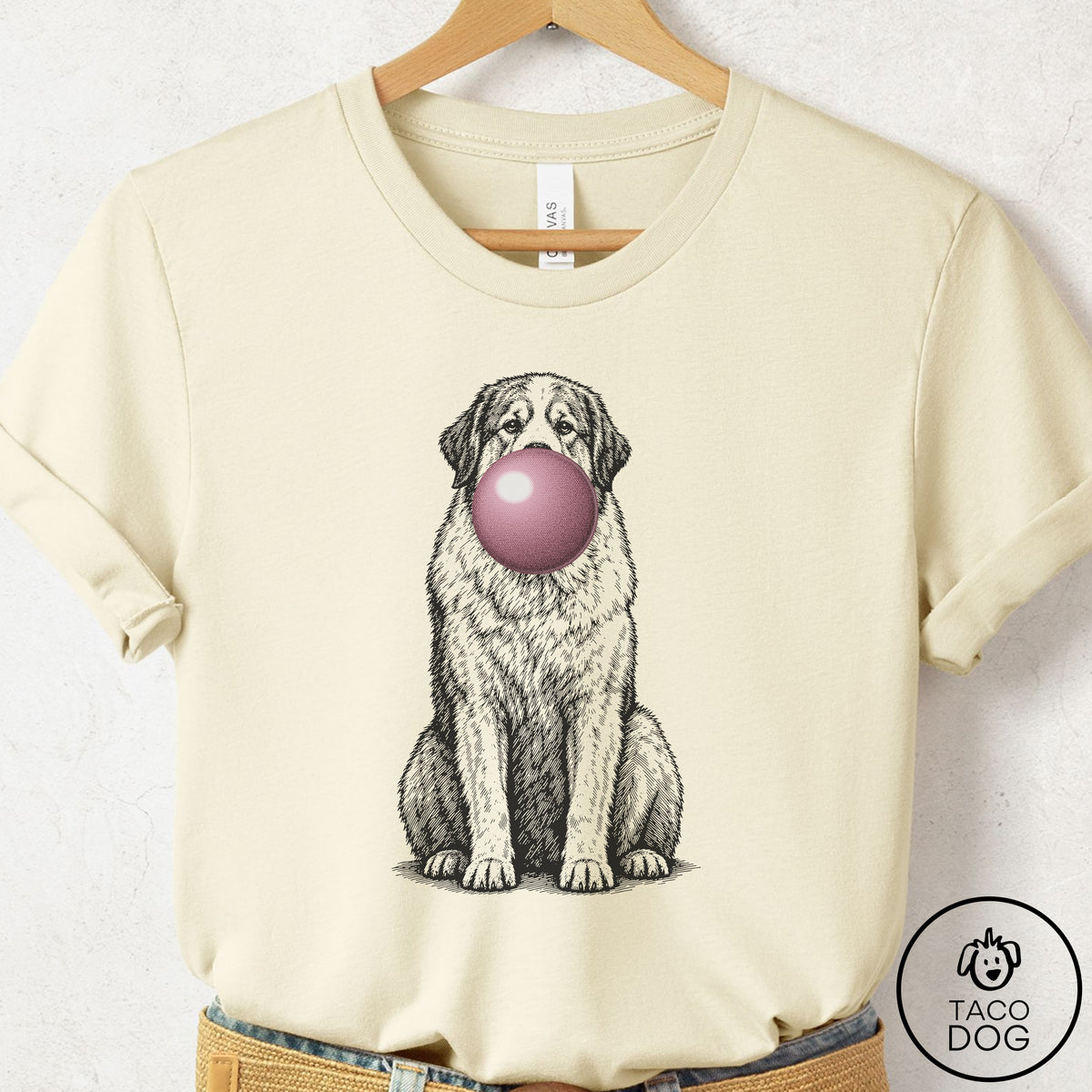 Great Pyrenees Gum Bubblegum T-Shirt Natural Taco-Dog