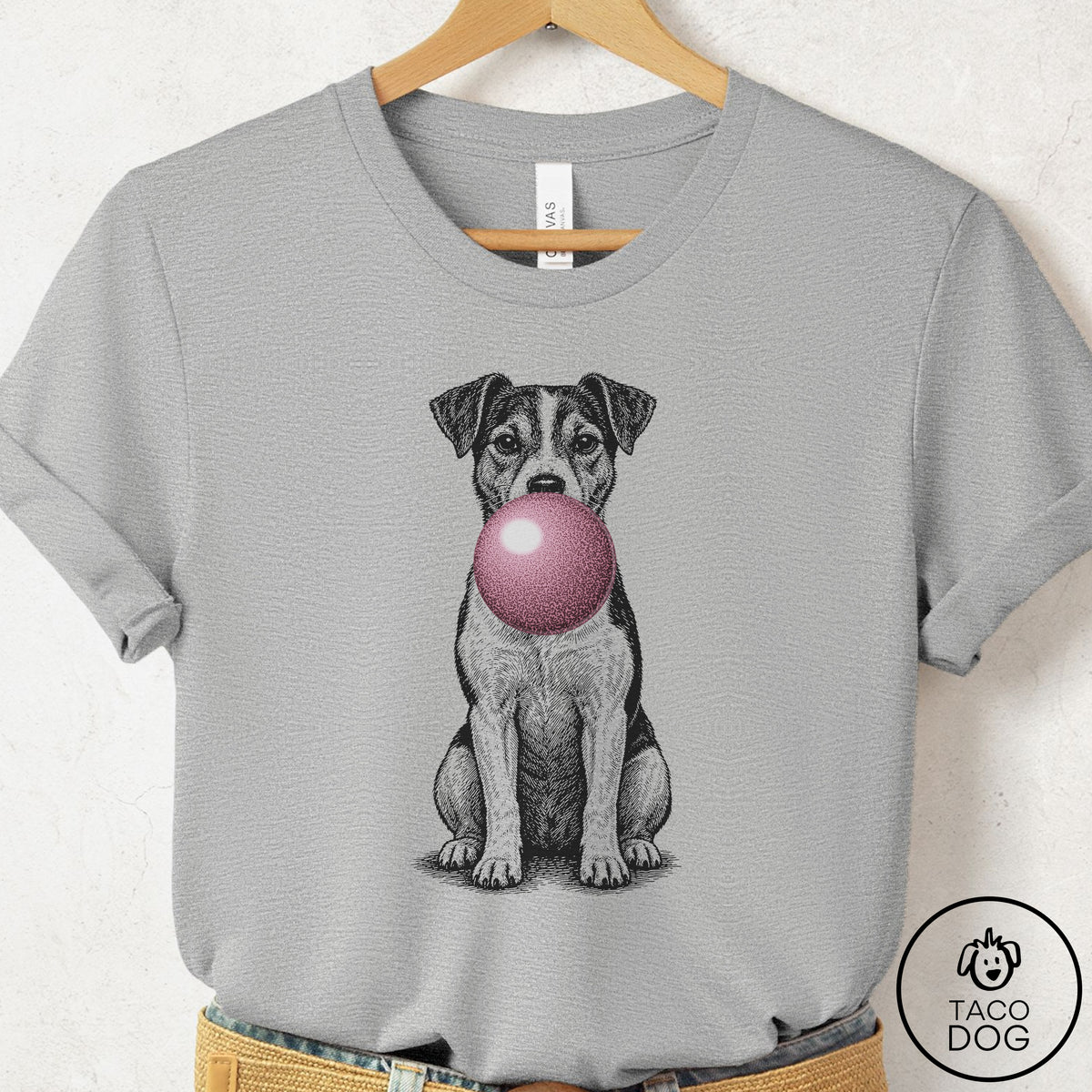 Jack Russell Gum Bubblegum T-Shirt Athletic Heather Taco-Dog