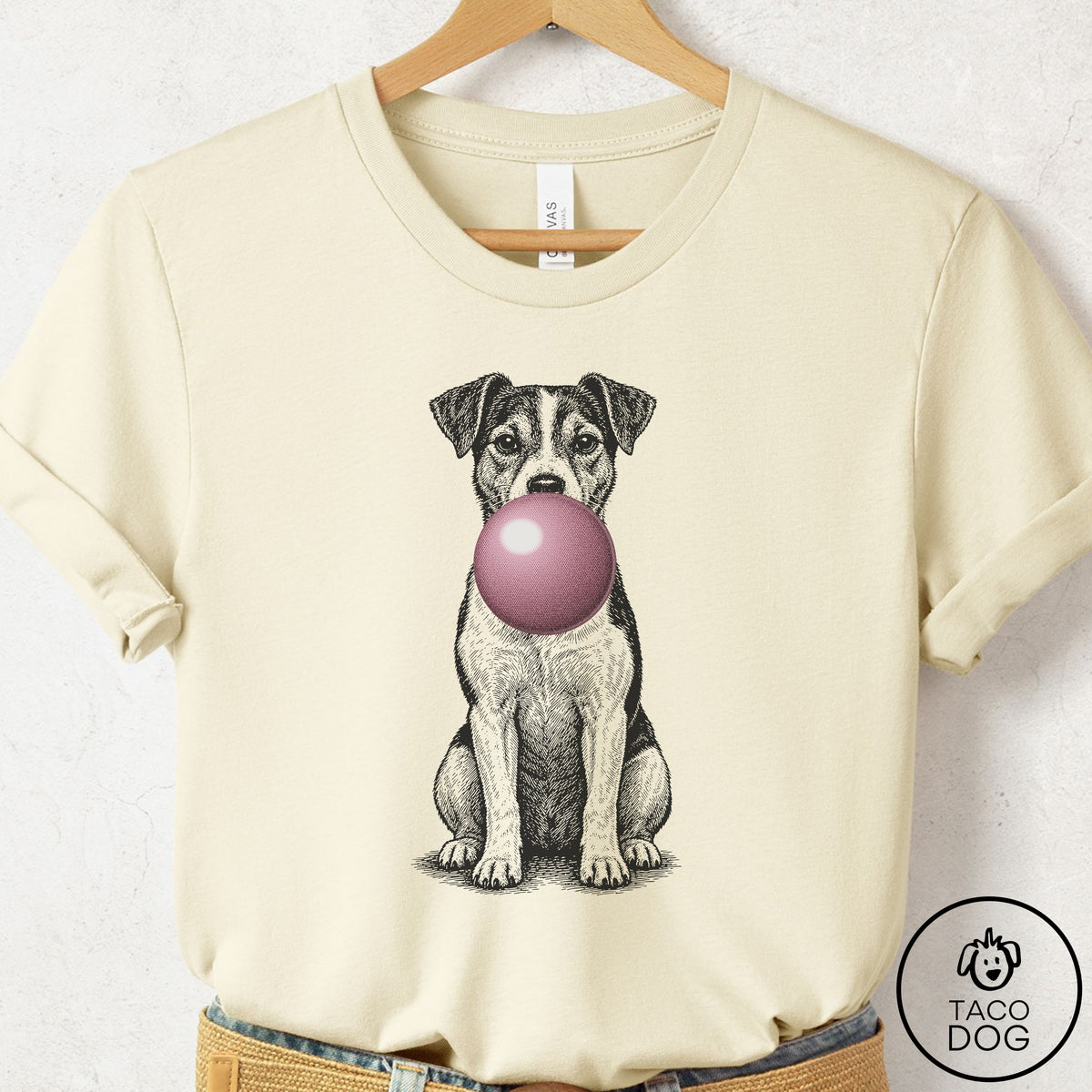 Jack Russell Gum Bubblegum T-Shirt Natural Taco-Dog
