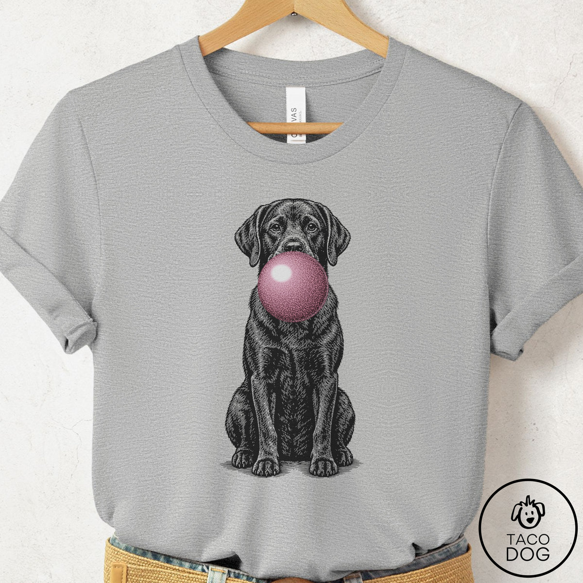 Labrador Retriever Gum Bubblegum T-Shirt Athletic Heather Taco-Dog