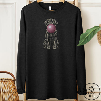 Labrador Retriever Gum Bubblegum Long Sleeve Tee Black Heather Taco-Dog