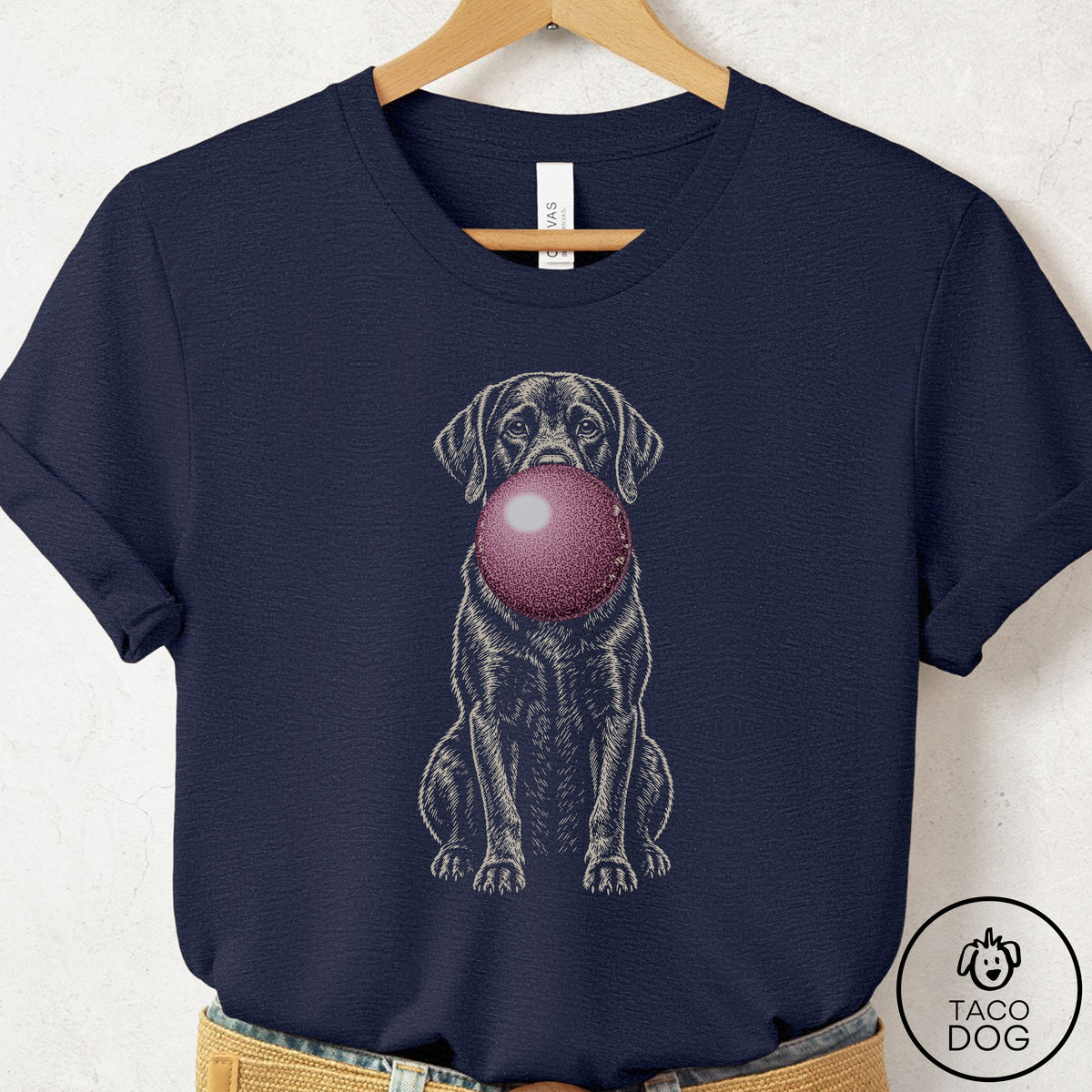 Labrador Retriever Gum Bubblegum T-Shirt Heather Midnight Navy Taco-Dog