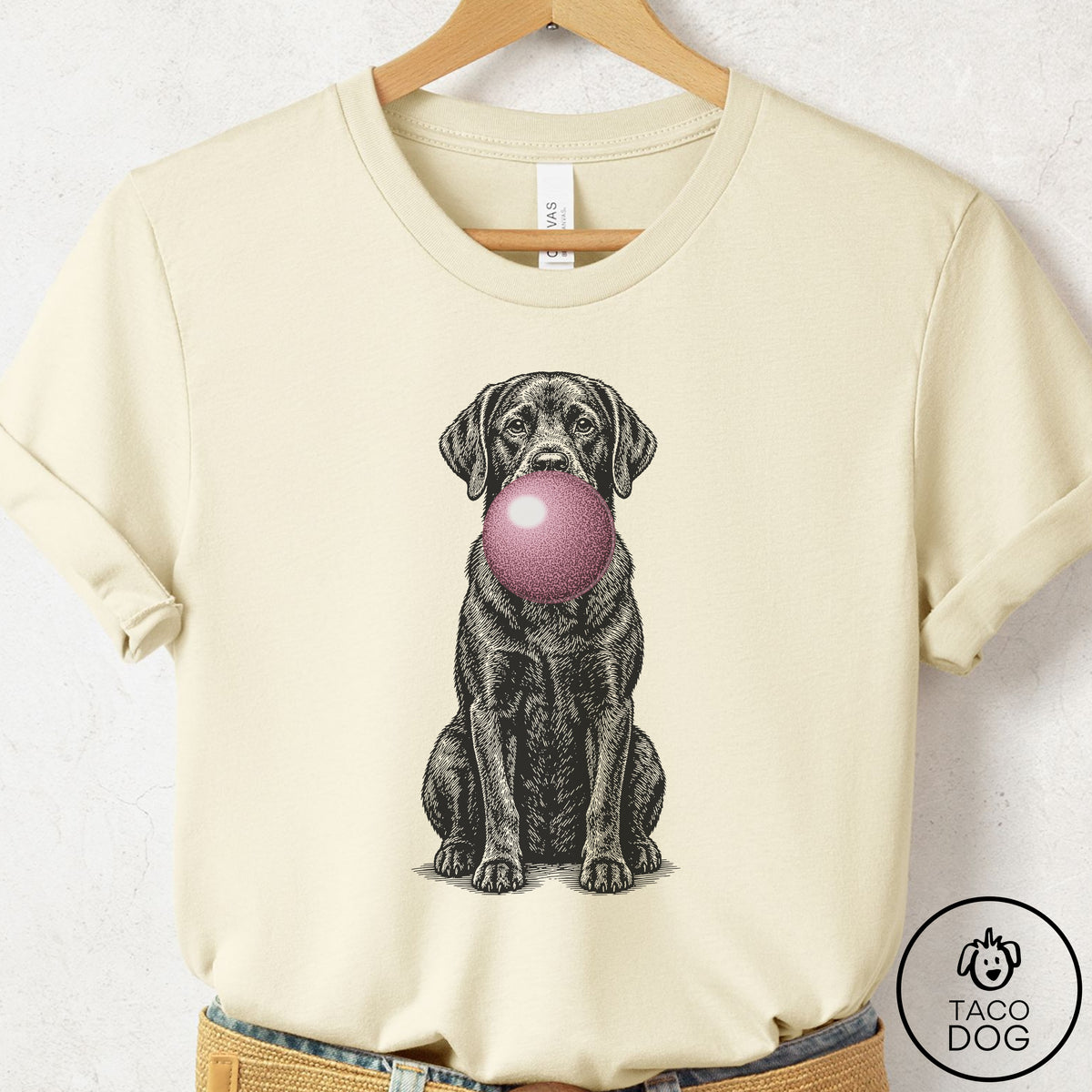 Labrador Retriever Gum Bubblegum T-Shirt Natural Taco-Dog