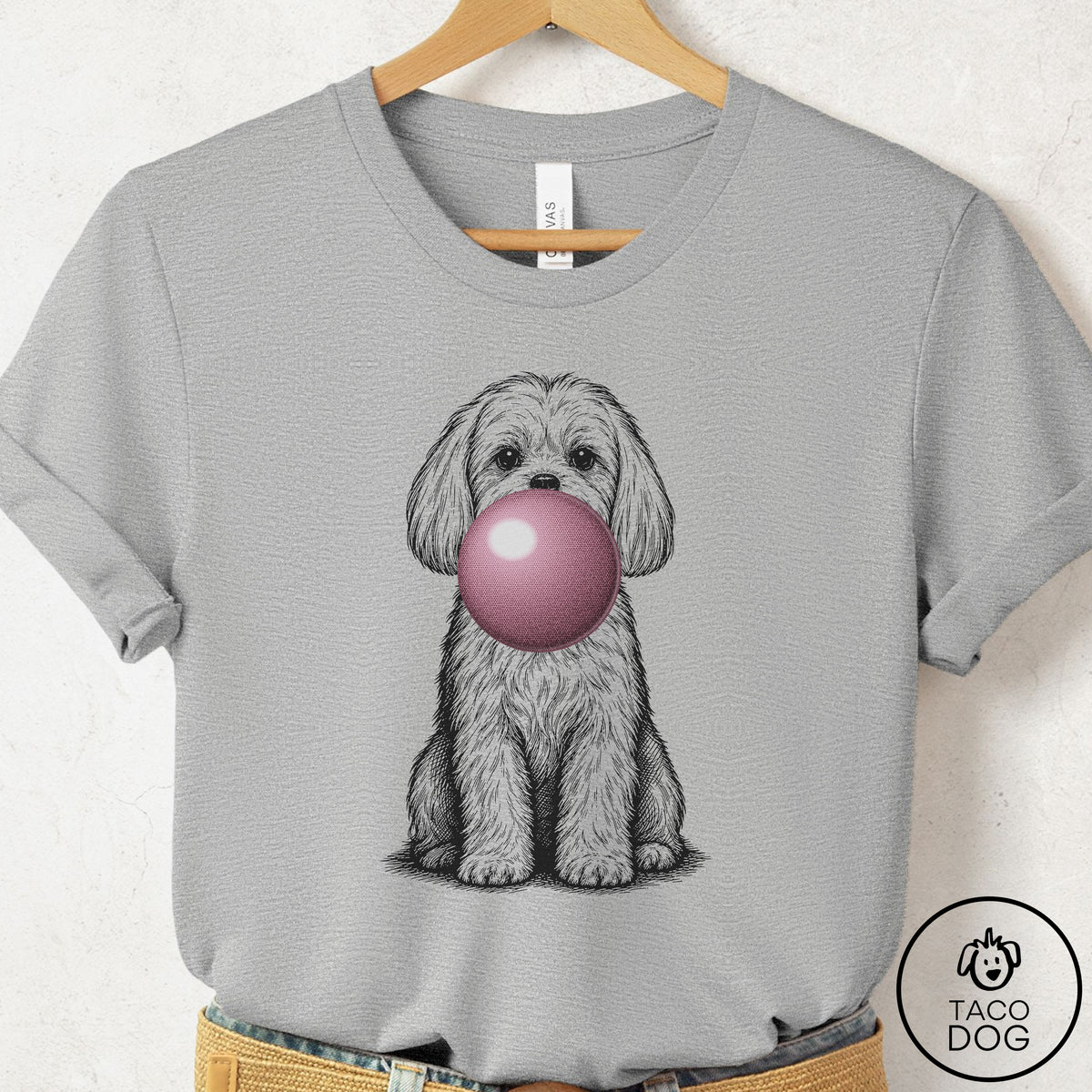 Maltese Gum Bubblegum T-Shirt Athletic Heather Taco-Dog