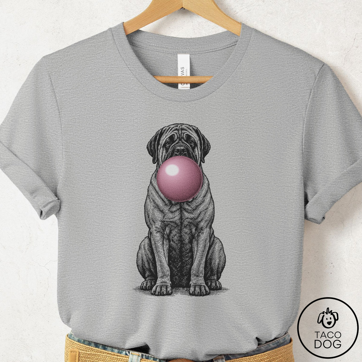 Mastiff Gum Bubblegum T-Shirt Athletic Heather Taco-Dog