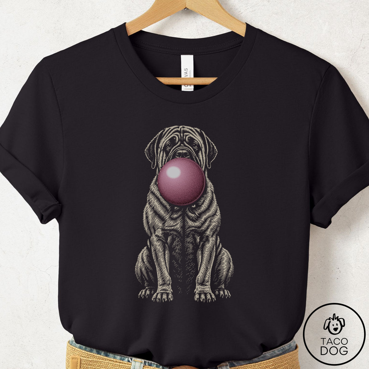 Mastiff Gum Bubblegum T-Shirt Black Taco-Dog