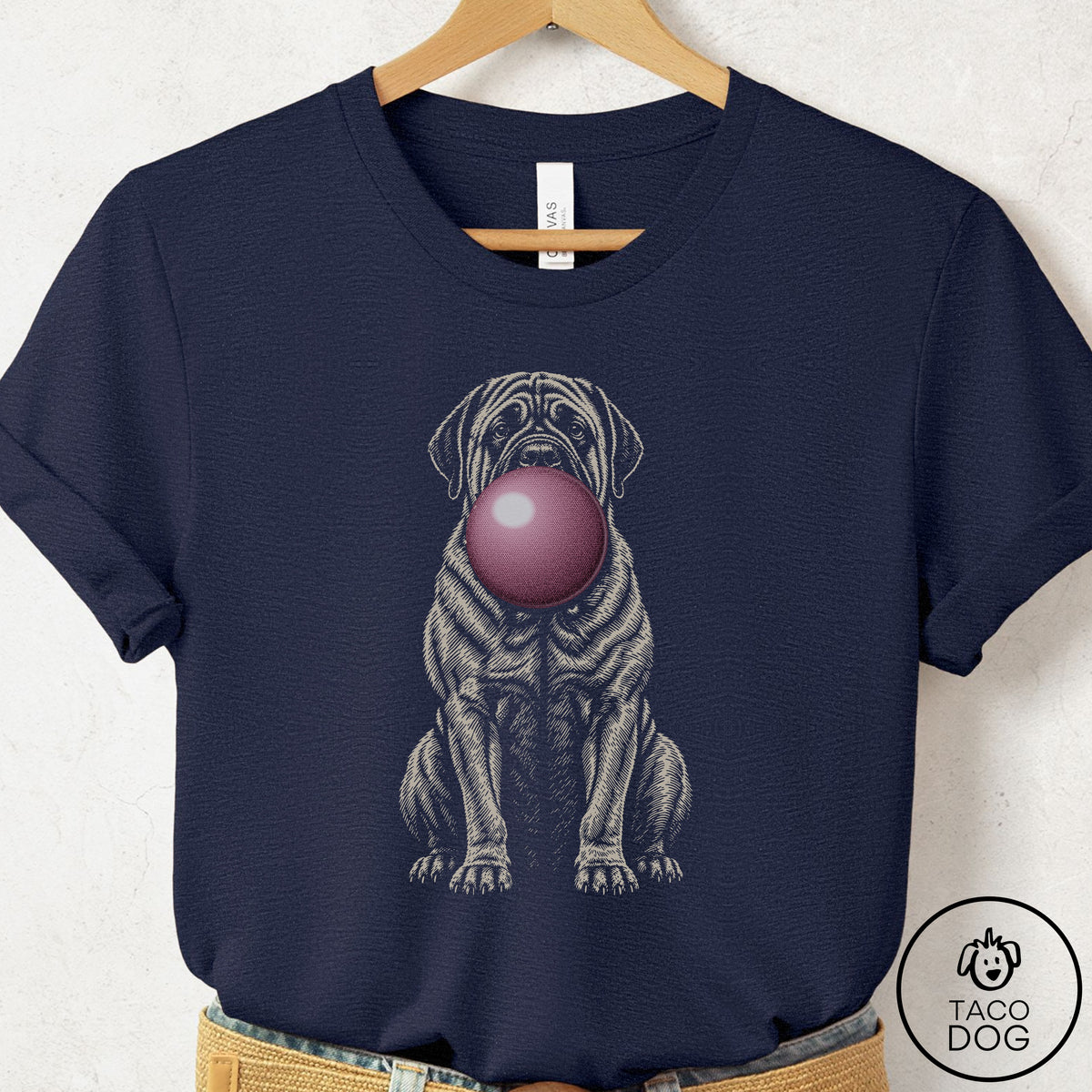 Mastiff Gum Bubblegum T-Shirt Heather Midnight Navy Taco-Dog
