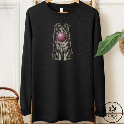 Shetland Sheepdog Gum Bubblegum Long Sleeve Tee Black Heather Taco-Dog