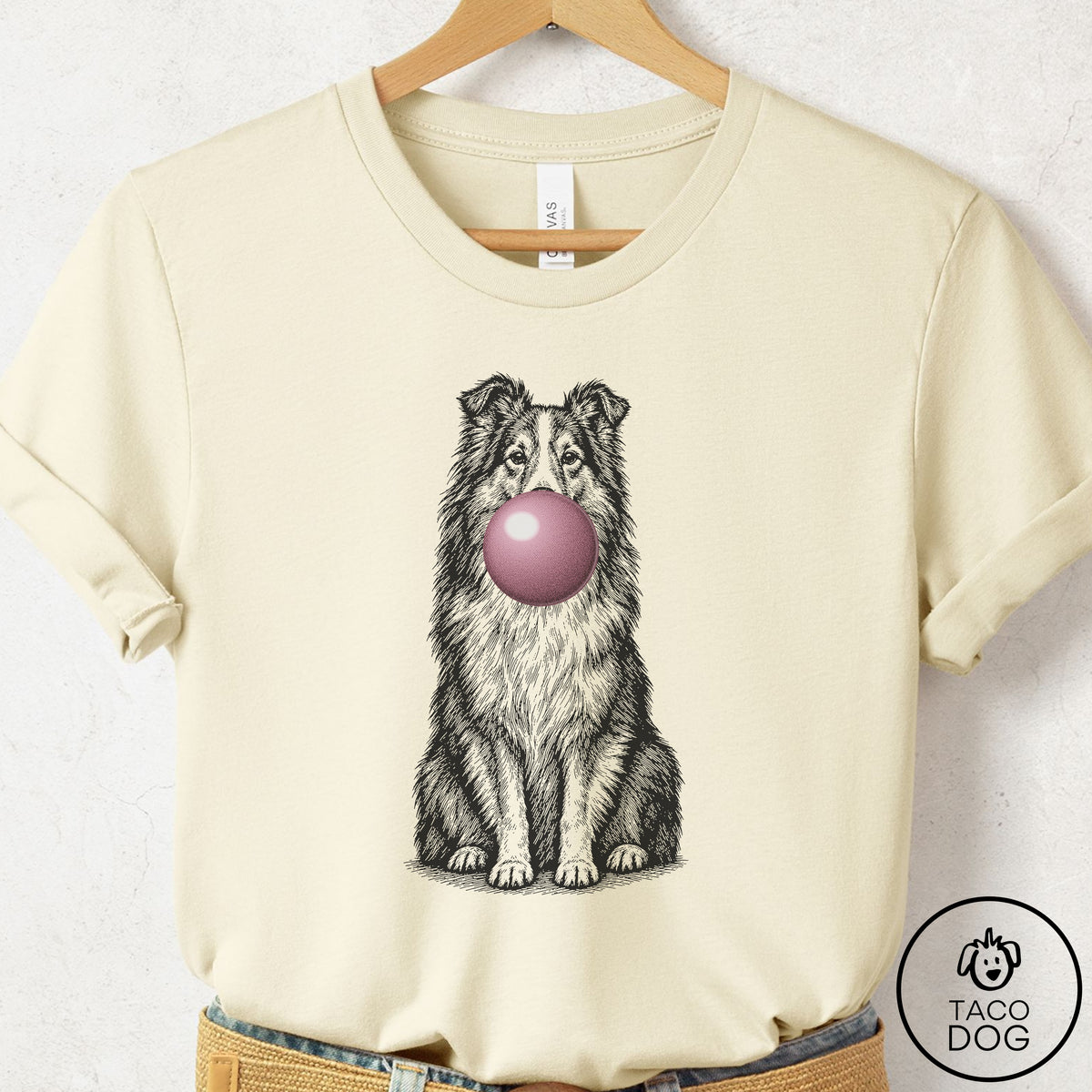 Shetland Sheepdog Gum Bubblegum T-Shirt Natural Taco-Dog