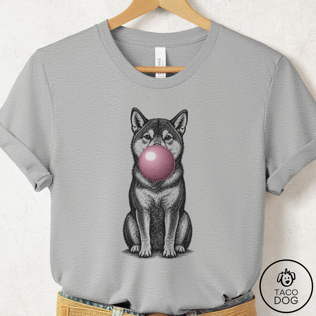 Shiba Inu Gum Bubblegum T-Shirt Athletic Heather Taco-Dog