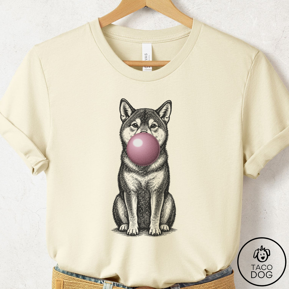 Shiba Inu Gum Bubblegum T-Shirt Natural Taco-Dog