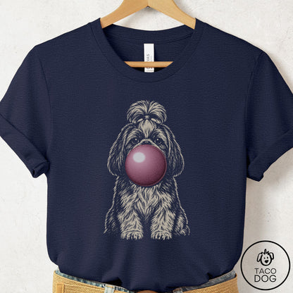 Shih Tzu Gum Bubblegum T-Shirt Heather Midnight Navy Taco-Dog