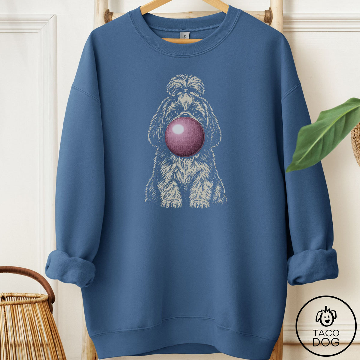 Shih Tzu Gum Bubblegum Sweatshirt Indigo Blue Taco-Dog