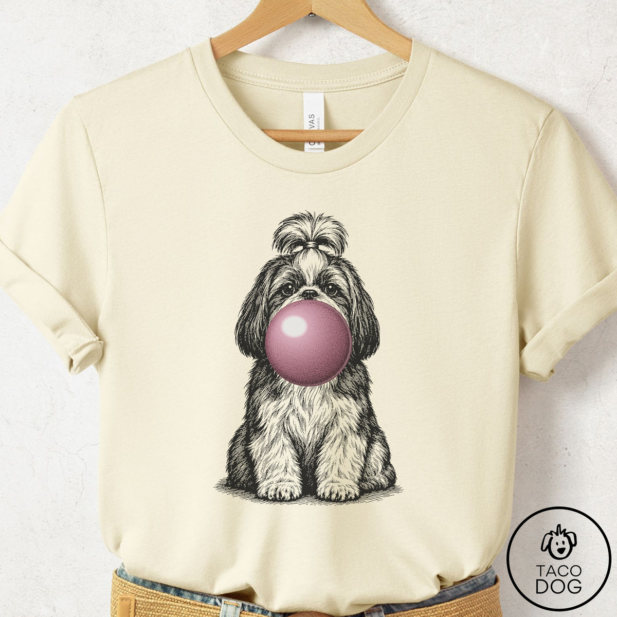 Shih Tzu Gum Bubblegum T-Shirt Natural Taco-Dog