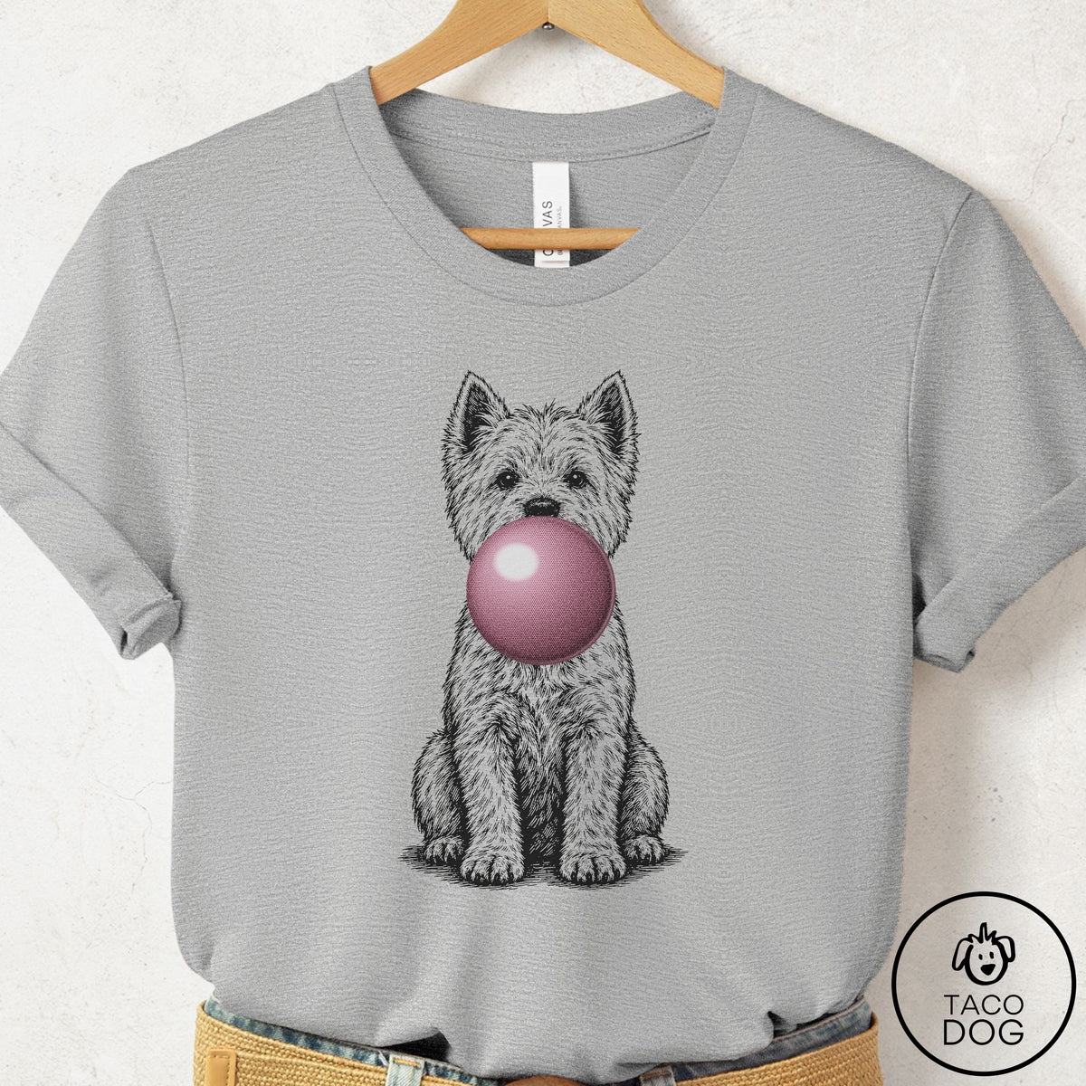 Westie Gum Bubblegum T-Shirt Athletic Heather Taco-Dog