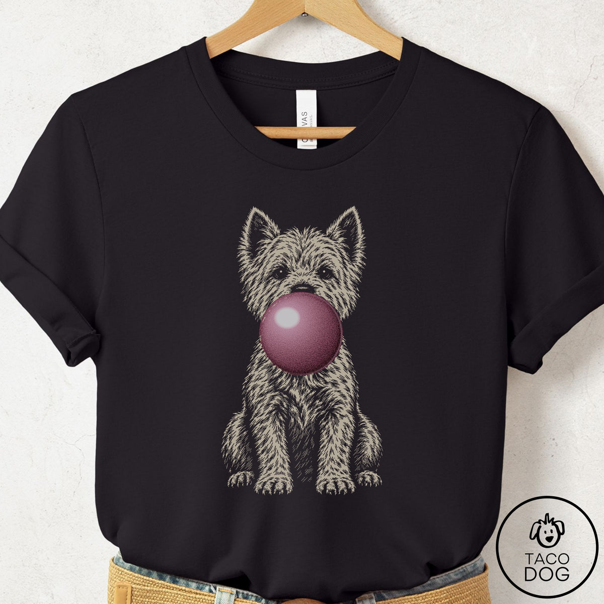 Westie Gum Bubblegum T-Shirt Black Taco-Dog