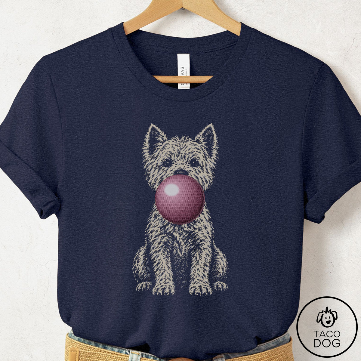 Westie Gum Bubblegum T-Shirt Heather Midnight Navy Taco-Dog