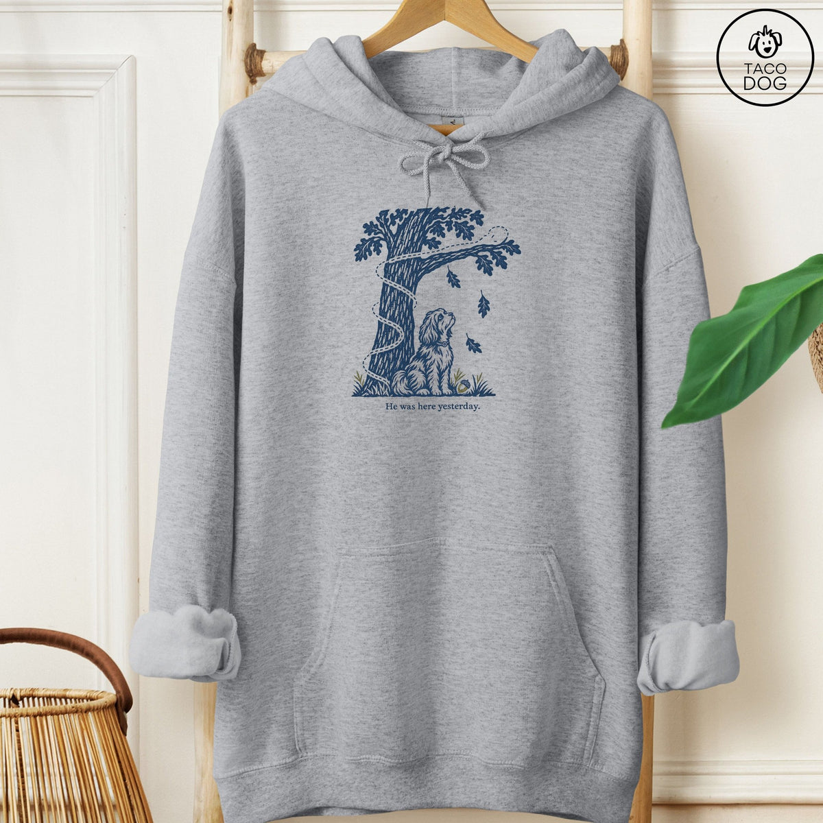 Havanese He Was Here Yesterday Hoodie Graphite Heather Taco-Dog