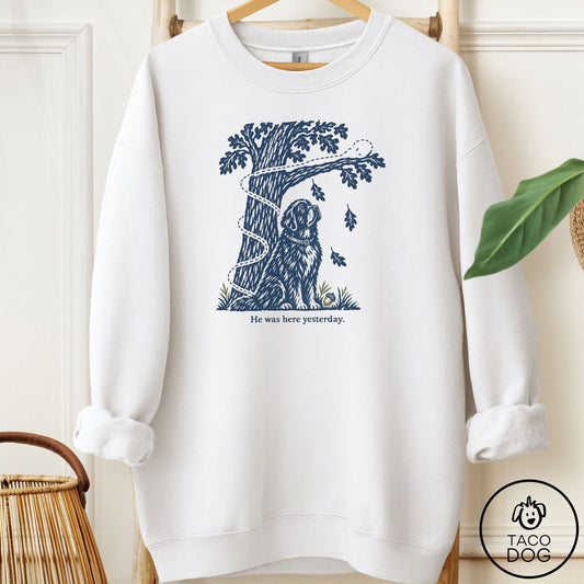 Newfoundland He Was Here Yesterday Sweatshirt White Taco-Dog