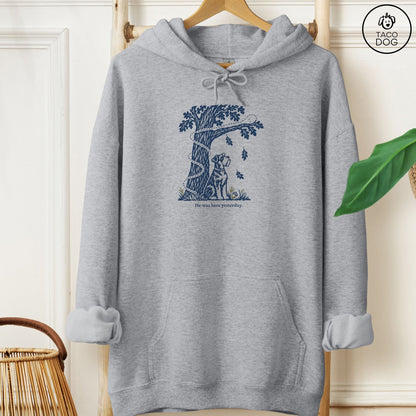 Schnauzer He Was Here Yesterday Hoodie Graphite Heather Taco-Dog