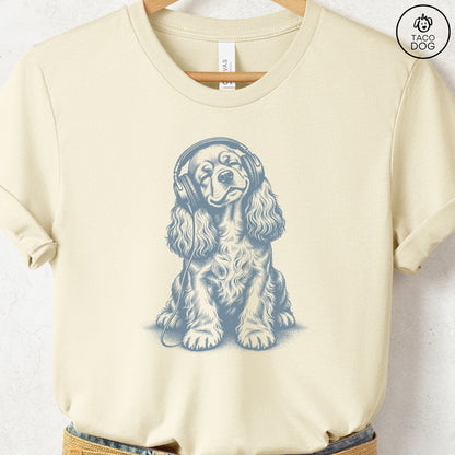 Cocker Spaniel Headphones T-Shirt Natural Taco-Dog