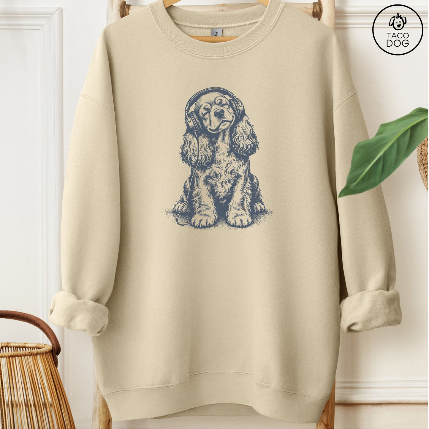 Cocker Spaniel Headphones Sweatshirt Sand Taco-Dog