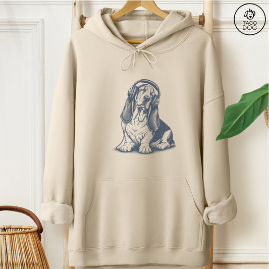 Basset Hound Headphones Hoodie Sand Taco-Dog