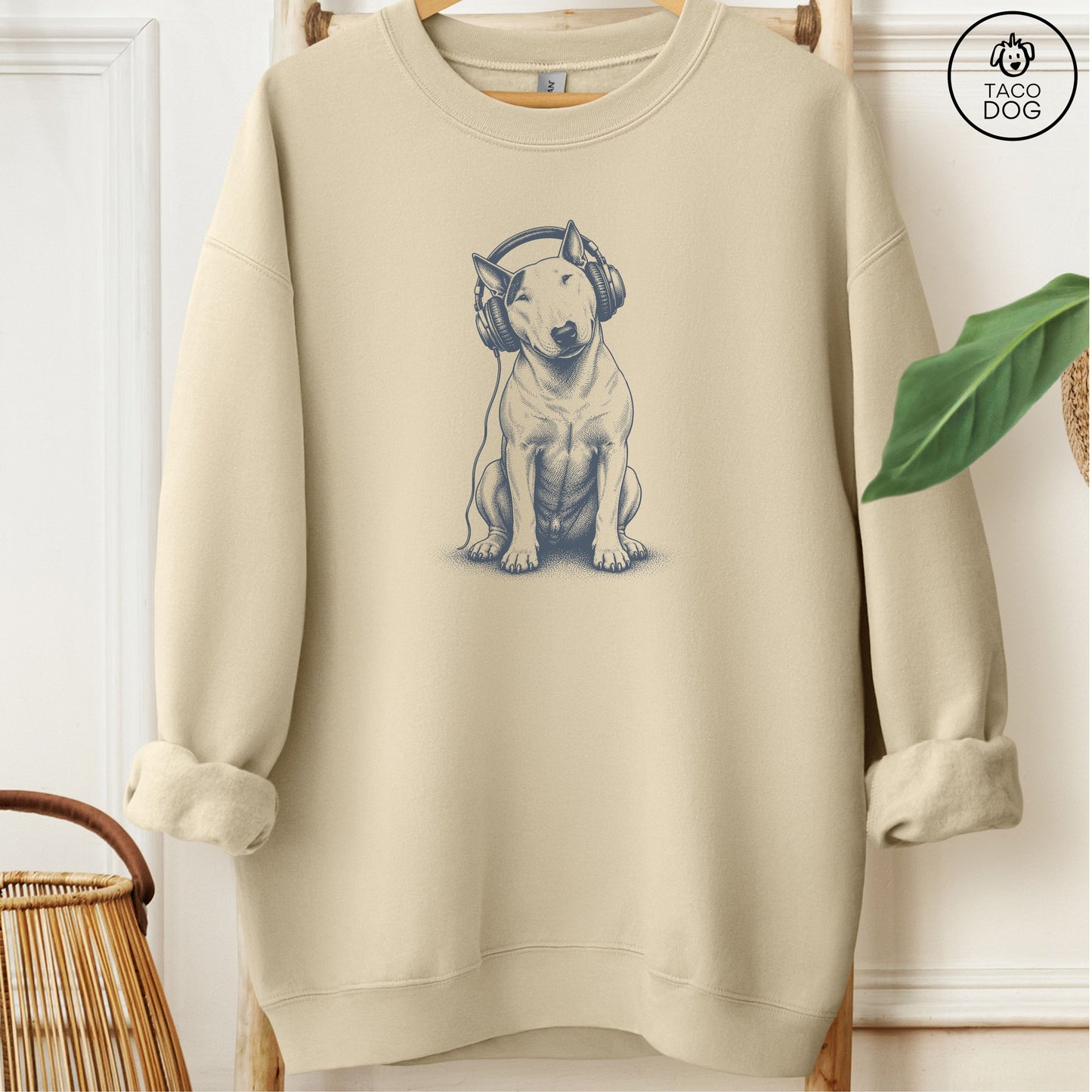 Bull Terrier Headphones Sweatshirt Sand Taco-Dog