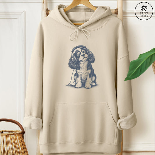 Cavalier King Charles Spaniel Headphones Hoodie Sand Taco-Dog
