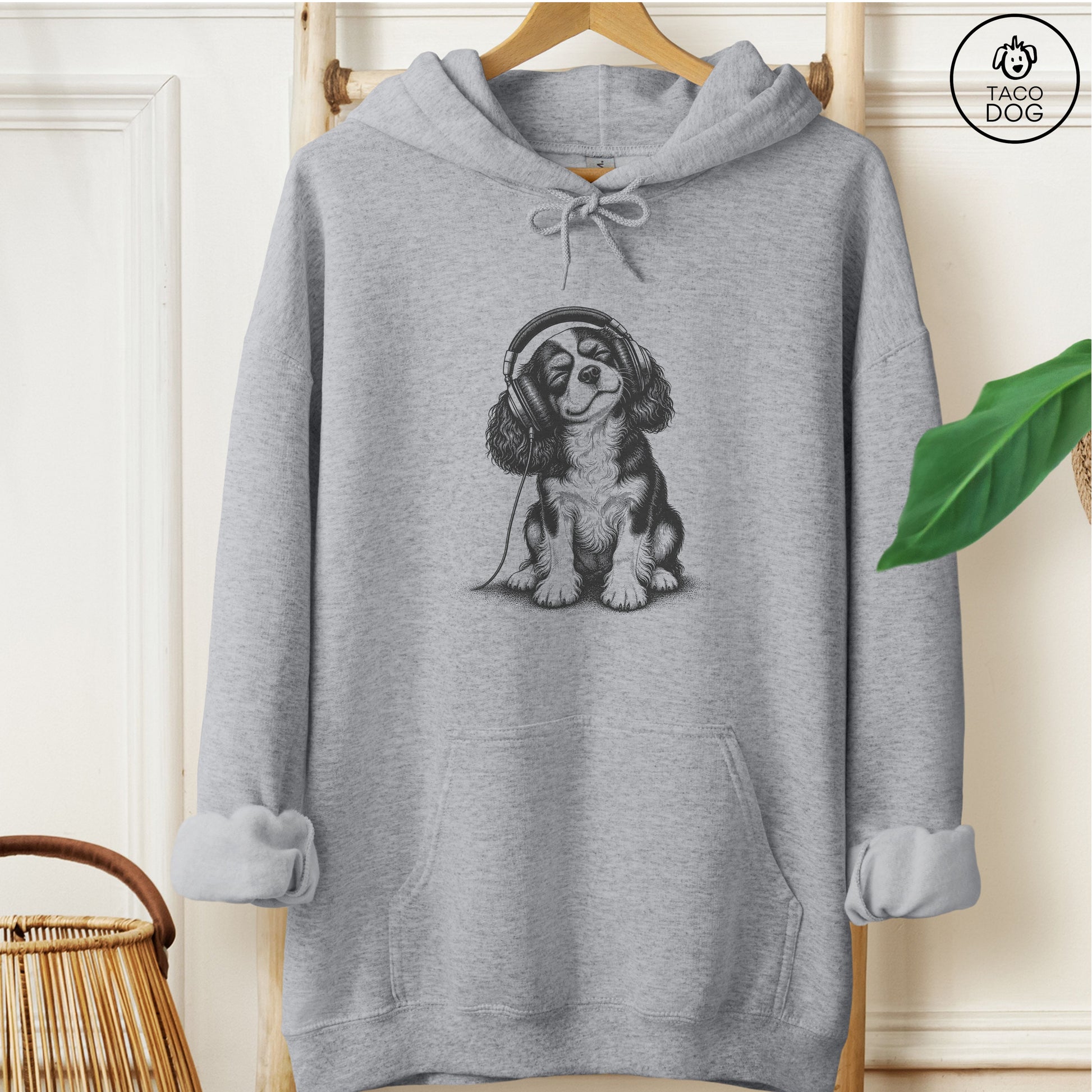 Cavalier King Charles Spaniel Headphones Hoodie Graphite Heather Taco-Dog