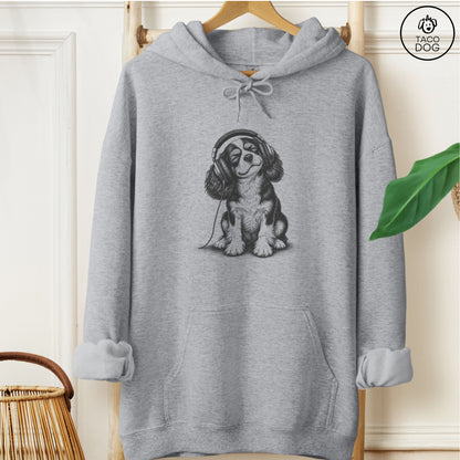 Cavalier King Charles Spaniel Headphones Hoodie Graphite Heather Taco-Dog
