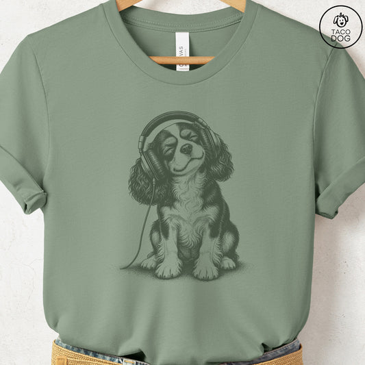 Cavalier King Charles Spaniel Headphones T-Shirt Sage Taco-Dog