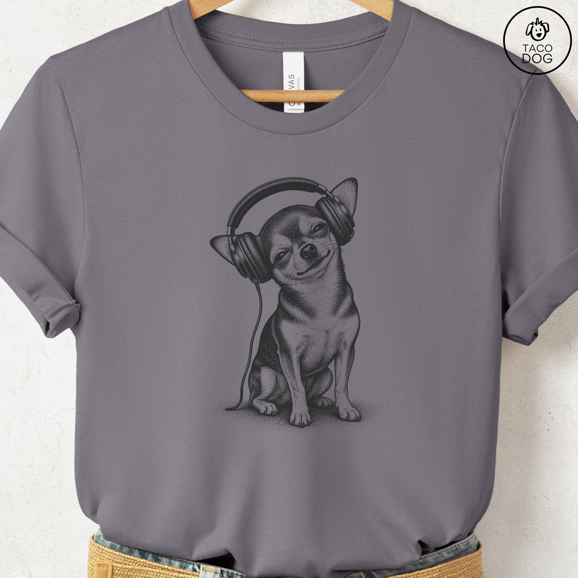 Chihuahua Headphones T-Shirt Storm Taco-Dog