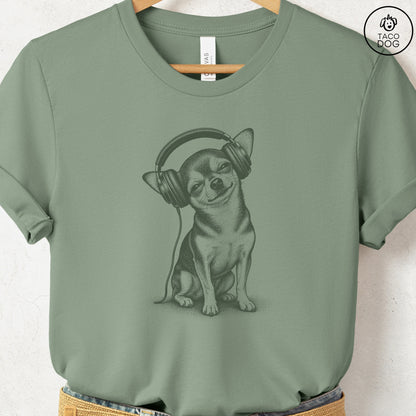 Chihuahua Headphones T-Shirt Sage Taco-Dog