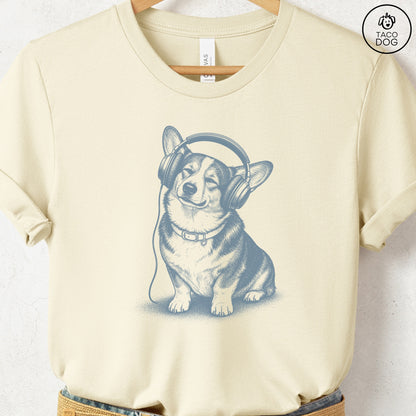 Corgi Headphones T-Shirt Natural Taco-Dog