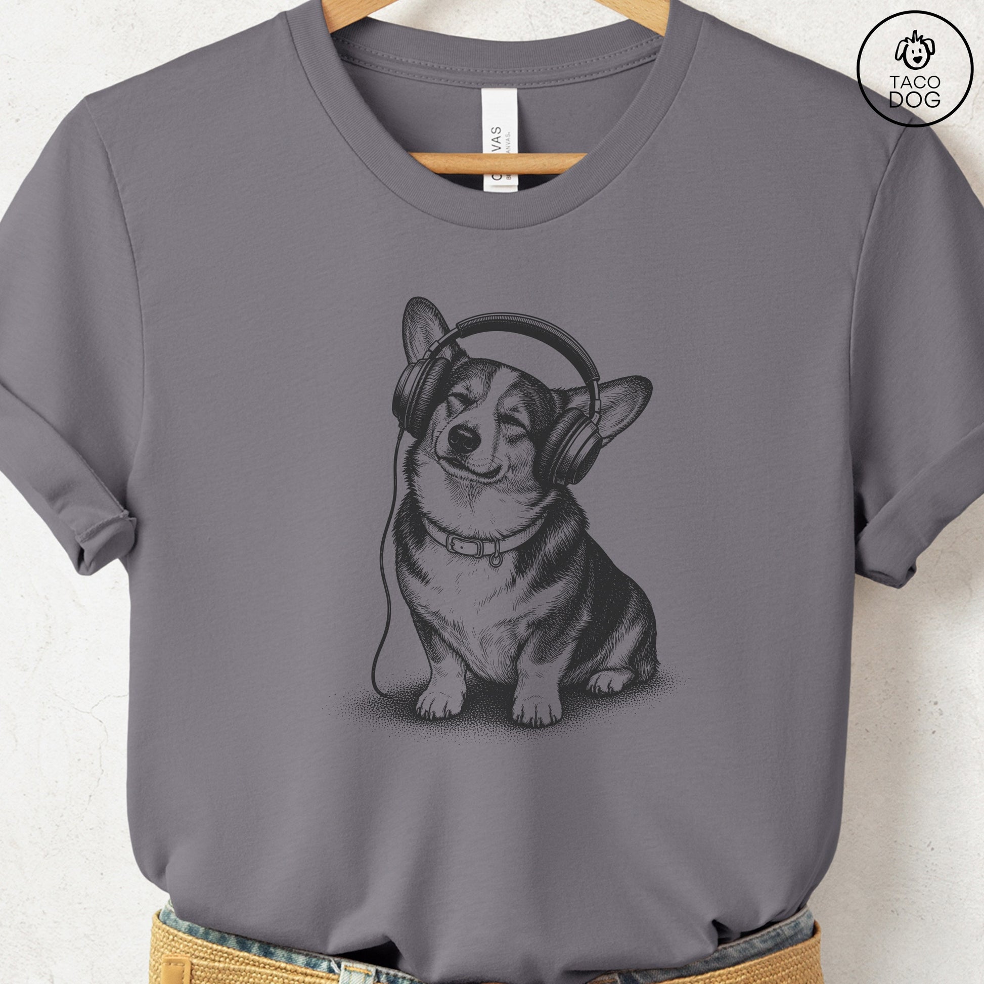 Corgi Headphones T-Shirt Storm Taco-Dog