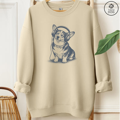 Corgi Headphones Sweatshirt Sand Taco-Dog
